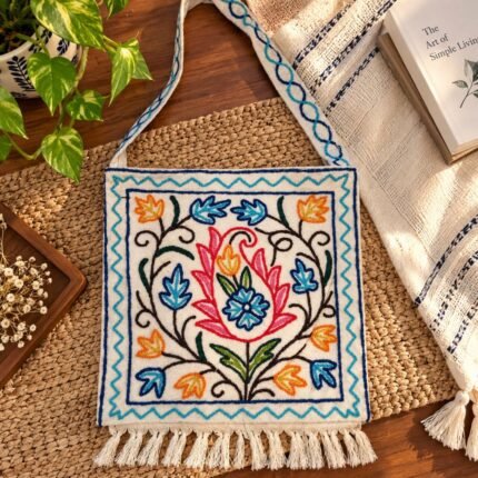 Kashmiri Handmade Crewel Embroidered Cotton Tote Bag for Women, Floral Shopping, Grocery & Travel Bag, Everyday Use, Handbag