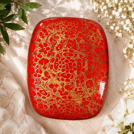 Premium Handcrafted Kashmiri Papier Mache Jewellery, Storage Box Hand-Painted Decorative Gift Box, Golden, Flower