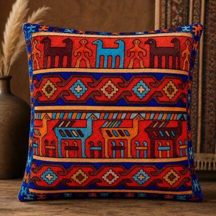 Traditional handmade silk embroidery Kashmiri, housewarming car, home, decoration cushion cover, symmetrical Mathematics Matrix pattern square pillow cases, maroon, decor