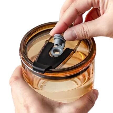 Premium Borosilicate Glass Tumbler with Lid & Straw (435ml) – Leakproof Travel Sipper with Leather Sleeve, BPA-Free Hot & Cold Drink Bottle