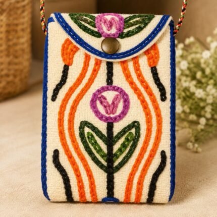 Handmade Kashmiri Crewel Embroidered Cotton Sling Bag for Women with Swan Design, Lightweight Crossbody Sling Bag for Travel, Mobile & Everyday Use